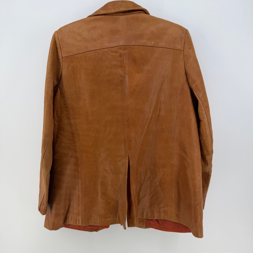 Jordache Leather Blazer Women Large Cognac Brown Vintage 70s 80s Jacket FLAW - Picture 3 of 16